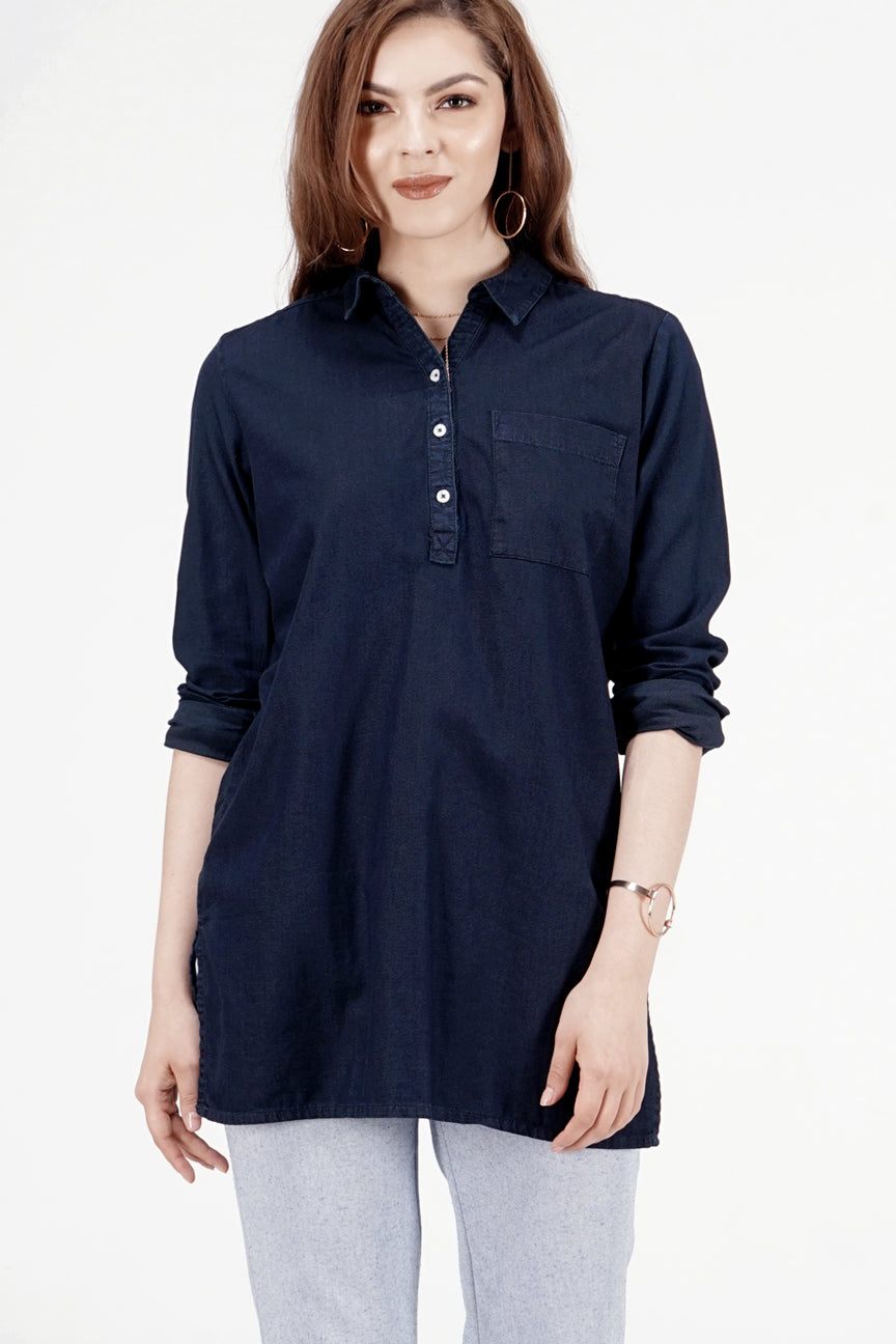 Kemeja Lengan Panjang Chyara Dark Blue