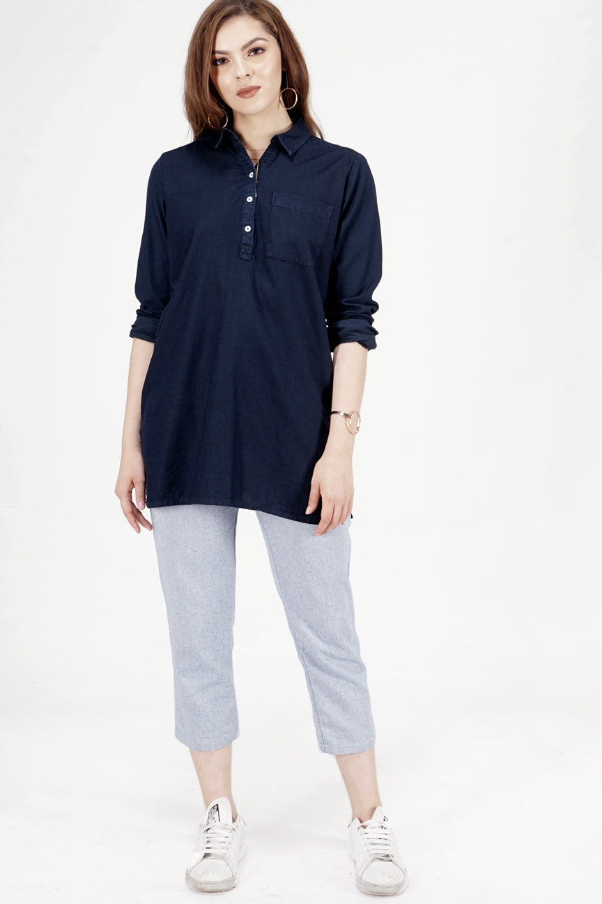 Kemeja Lengan Panjang Chyara Dark Blue