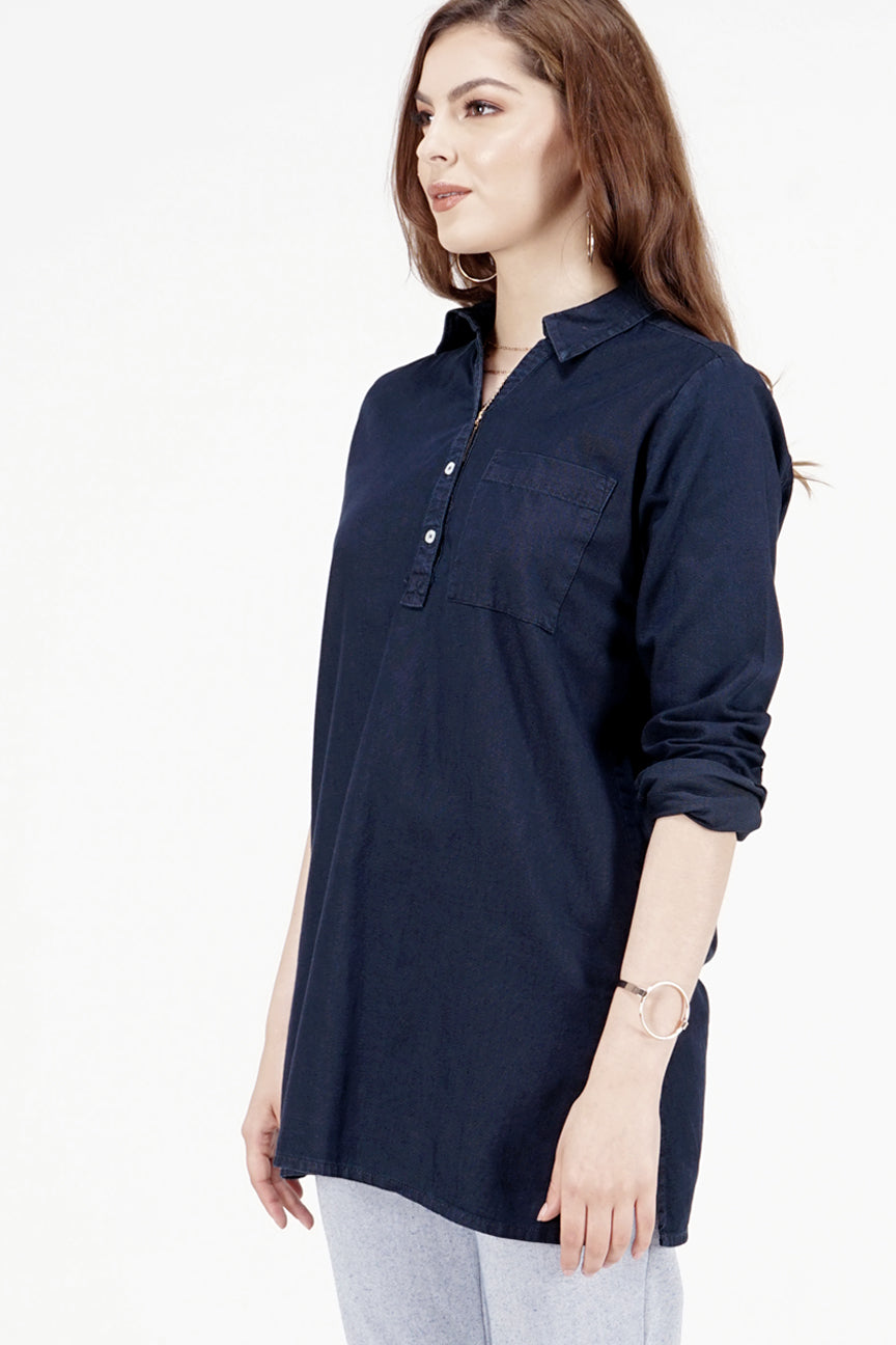 Kemeja Lengan Panjang Chyara Dark Blue
