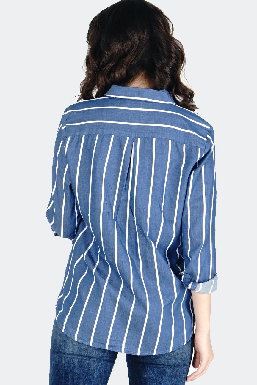 Kemeja Lengan Panjang Carney Navy White
