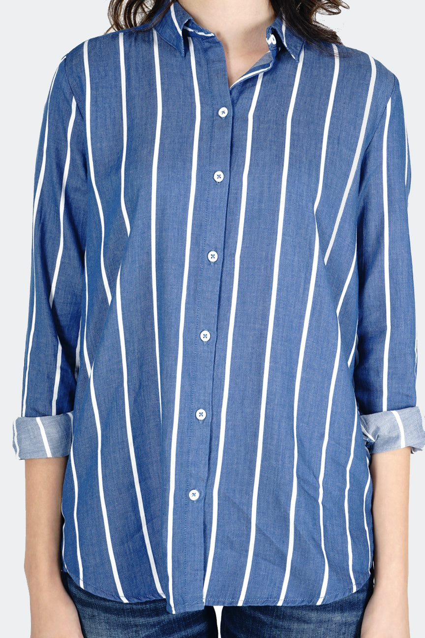 Kemeja Lengan Panjang Carney Navy White