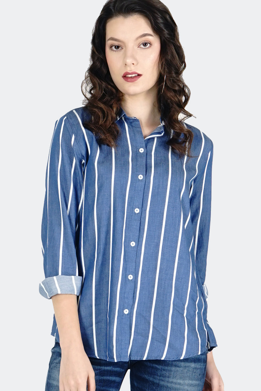 Kemeja Lengan Panjang Carney Navy White