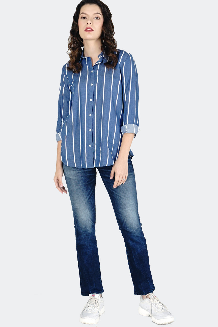 Kemeja Lengan Panjang Carney Navy White
