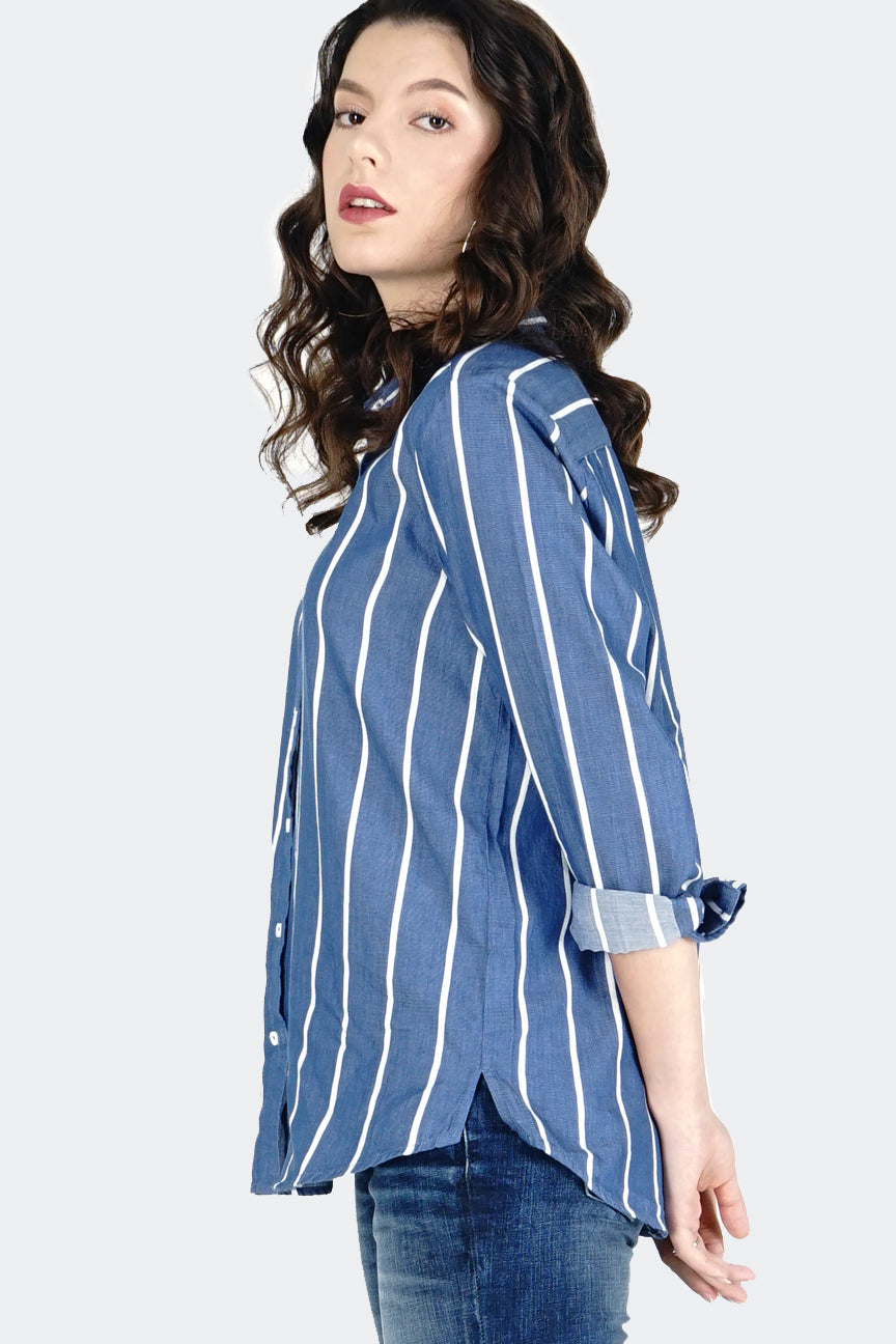 Kemeja Lengan Panjang Carney Navy White