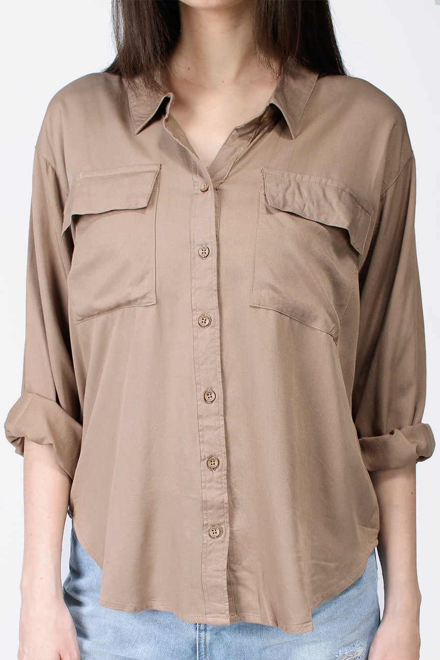 Kemeja Lengan Panjang Acheline Brown