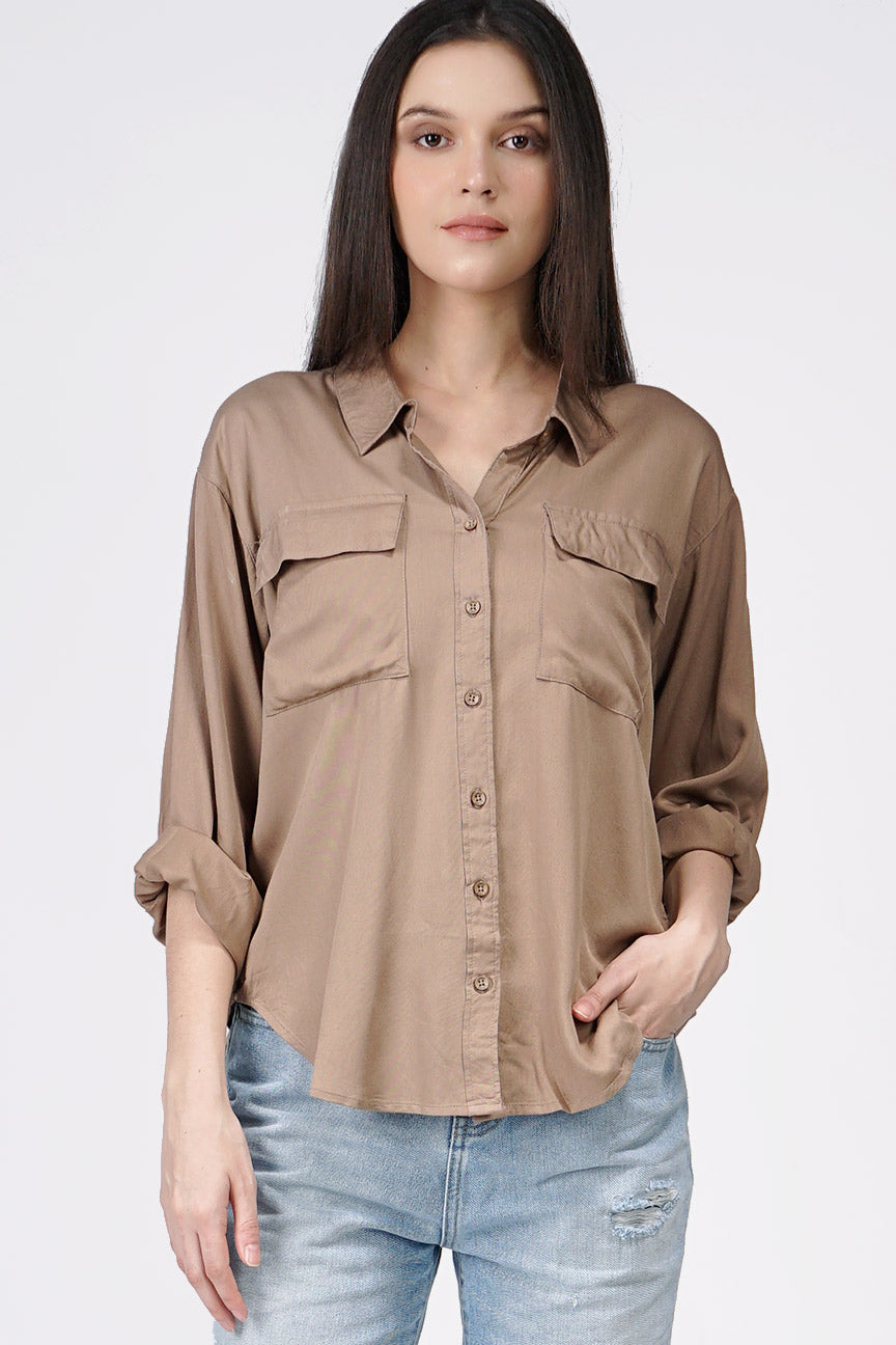 Kemeja Lengan Panjang Acheline Brown