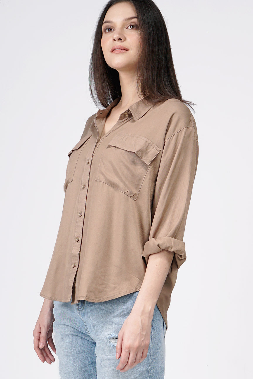 Kemeja Lengan Panjang Acheline Brown