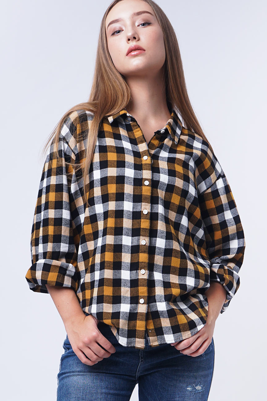 Kemeja Flanel Maeva Mustard Black
