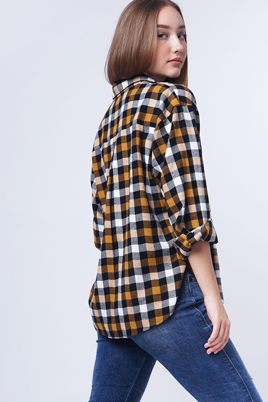 Kemeja Flanel Maeva Mustard Black