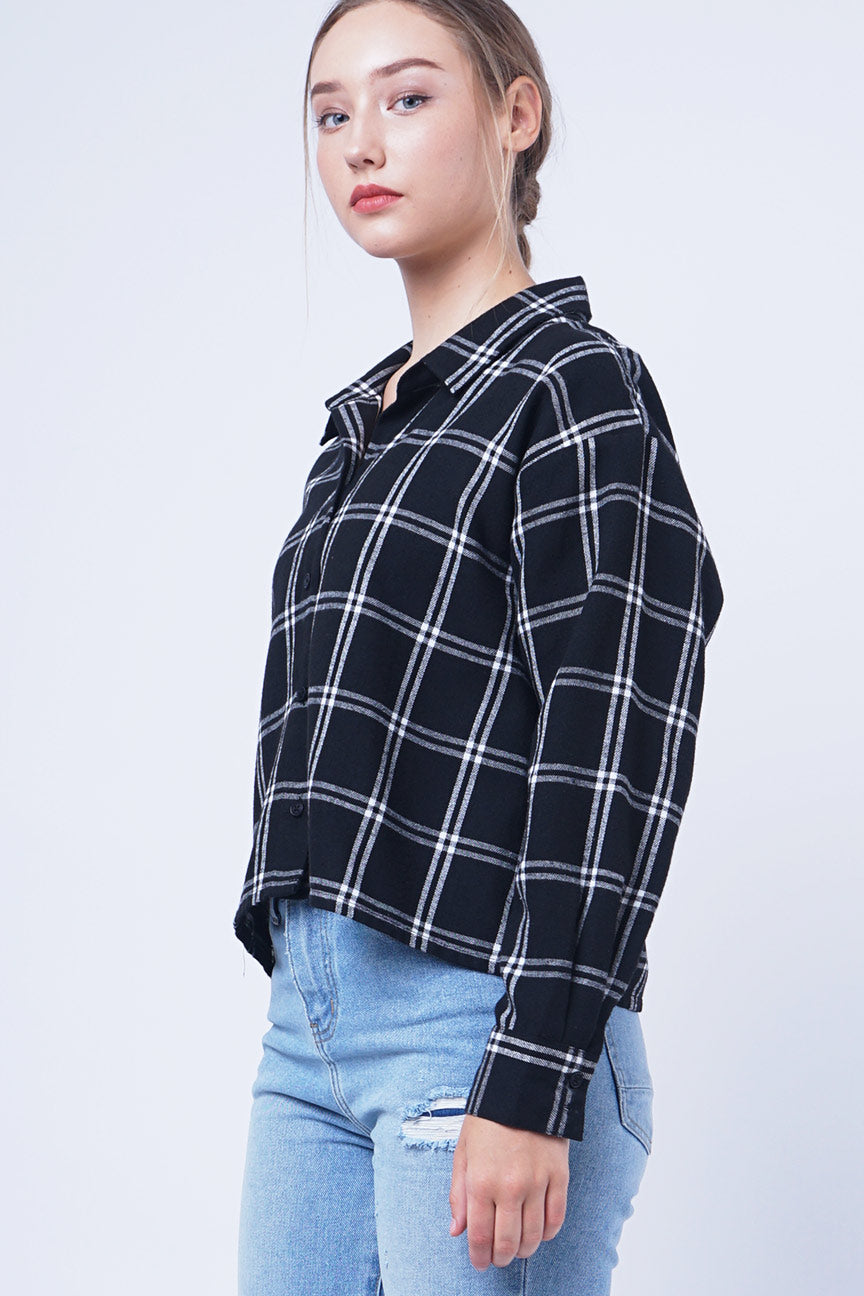 Kemeja Flanel Lilia Black Offwhite