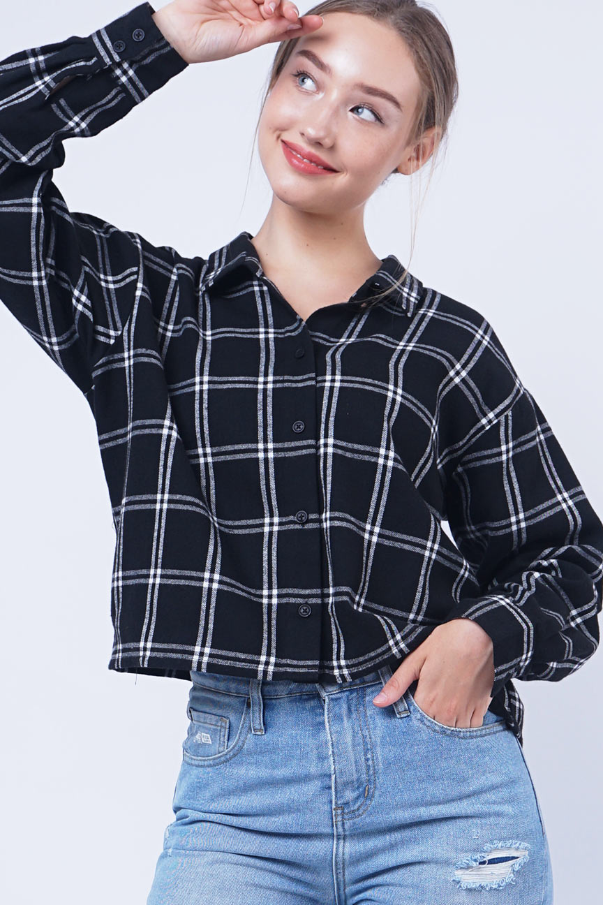 Kemeja Flanel Lilia Black Offwhite