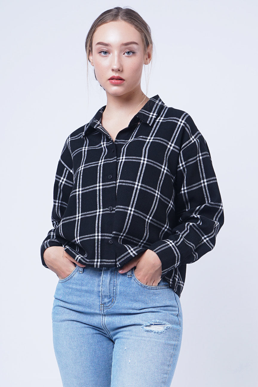 Kemeja Flanel Lilia Black Offwhite