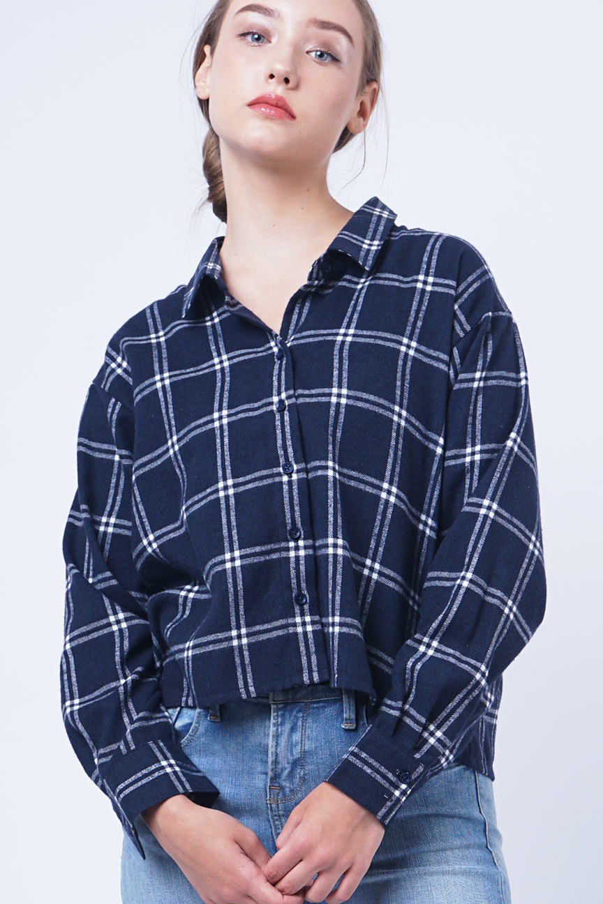 Kemeja Flanel Lilia Navy White