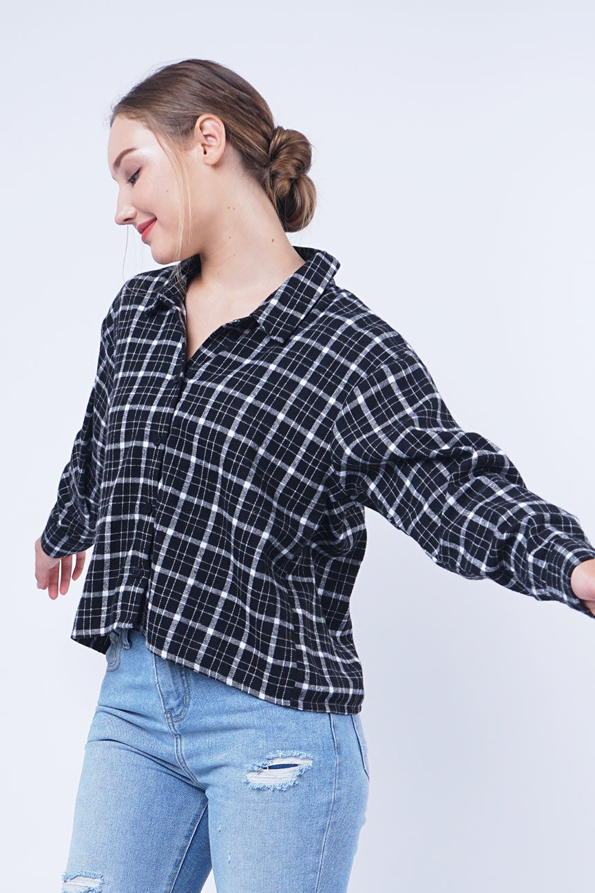 Kemeja Flanel Hamira Black Offwhite