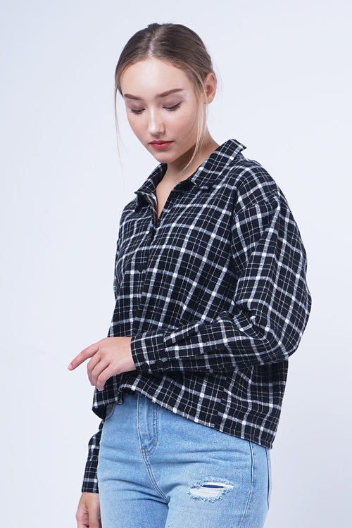 Kemeja Flanel Hamira Black Offwhite
