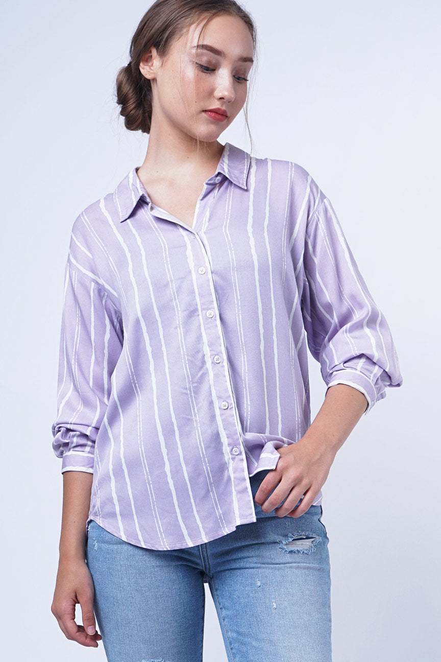 Kemeja Lengan Panjang Clary White Lilac