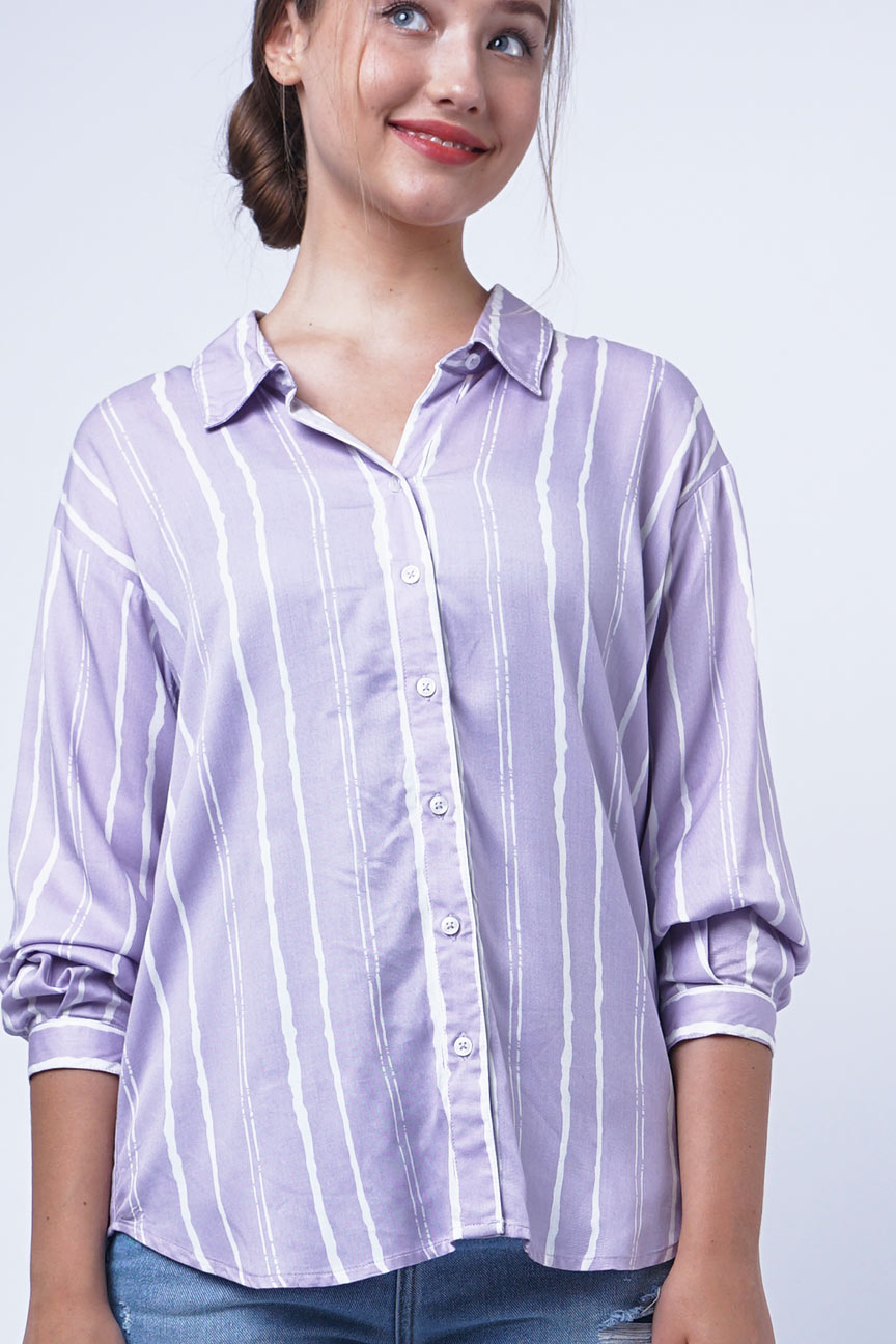 Kemeja Lengan Panjang Clary White Lilac