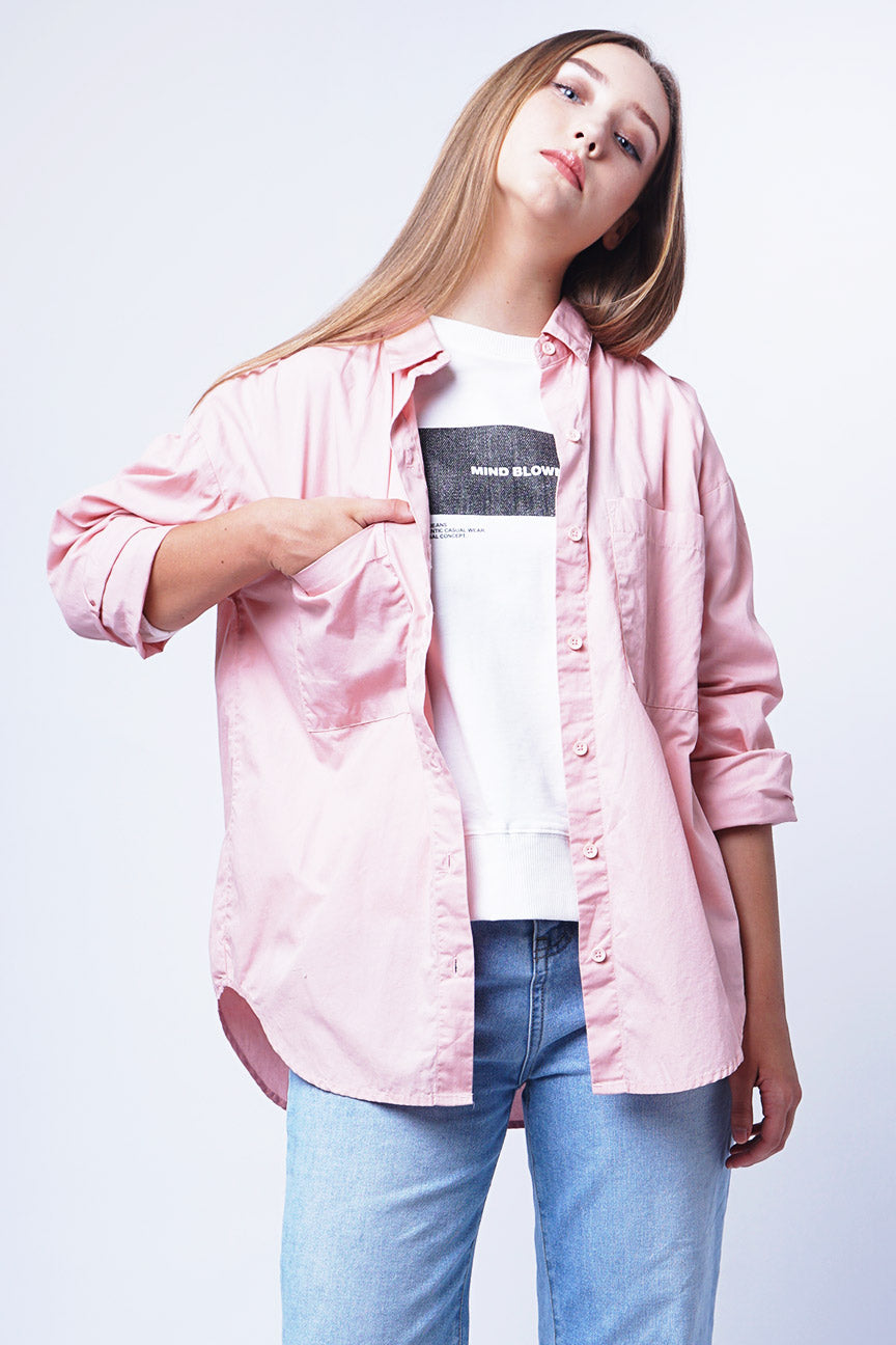 Kemeja Lengan Panjang Foy Pink