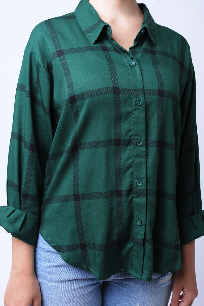Kemeja Lengan Panjang Tiara Green Black