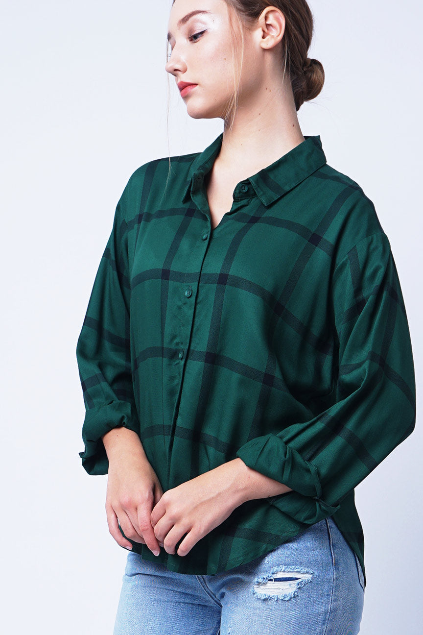 Kemeja Lengan Panjang Tiara Green Black