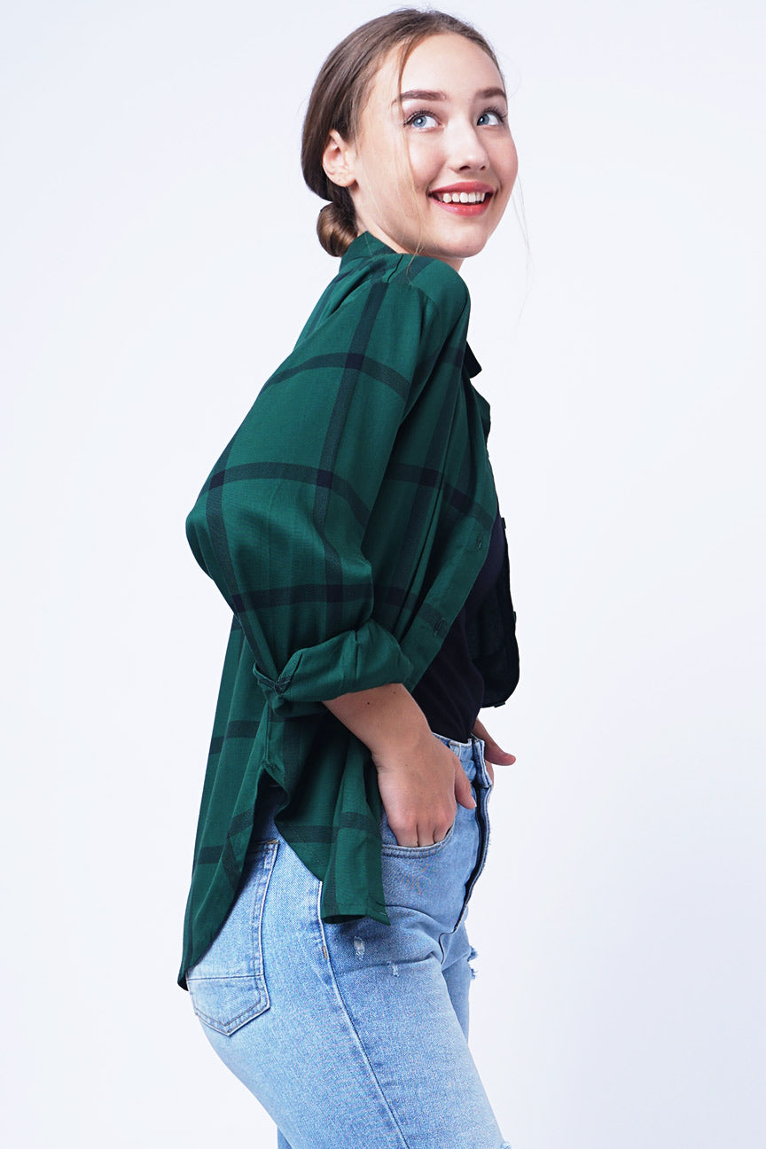 Kemeja Lengan Panjang Tiara Green Black