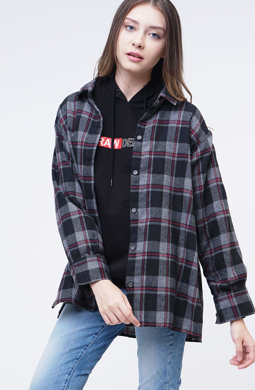 Kemeja Flanel Delly Grey Black