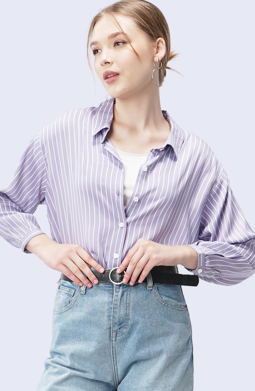 Kemeja Lengan Panjang Sophie Purple Offwhite