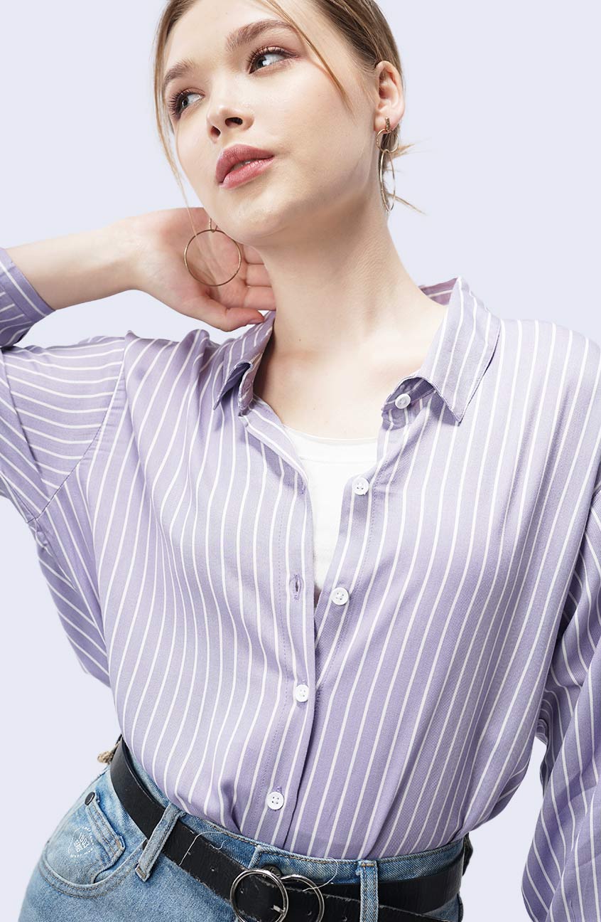Kemeja Lengan Panjang Sophie Purple Offwhite