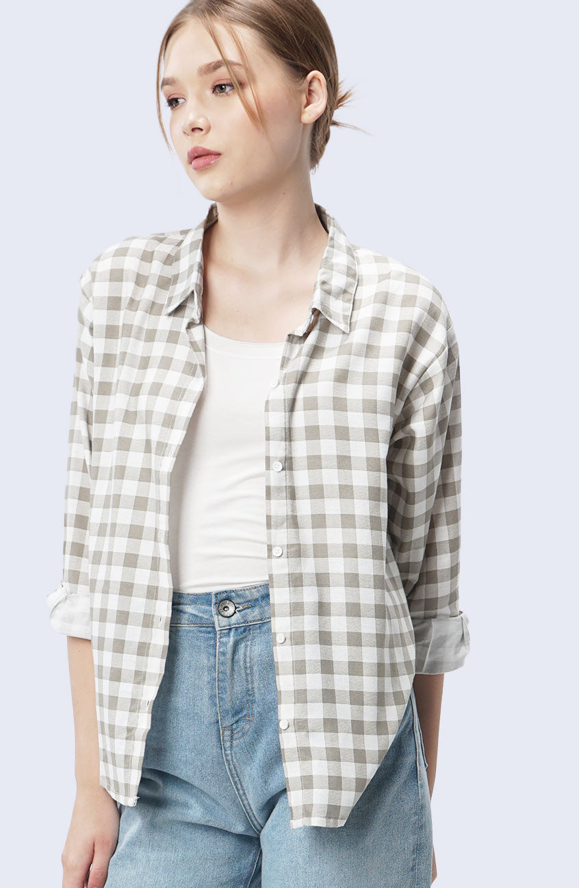Kemeja Lengan Panjang Alice Army White