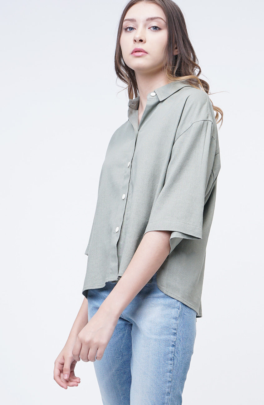 Kemeja Lengan Pendek Aurel Dusty Green