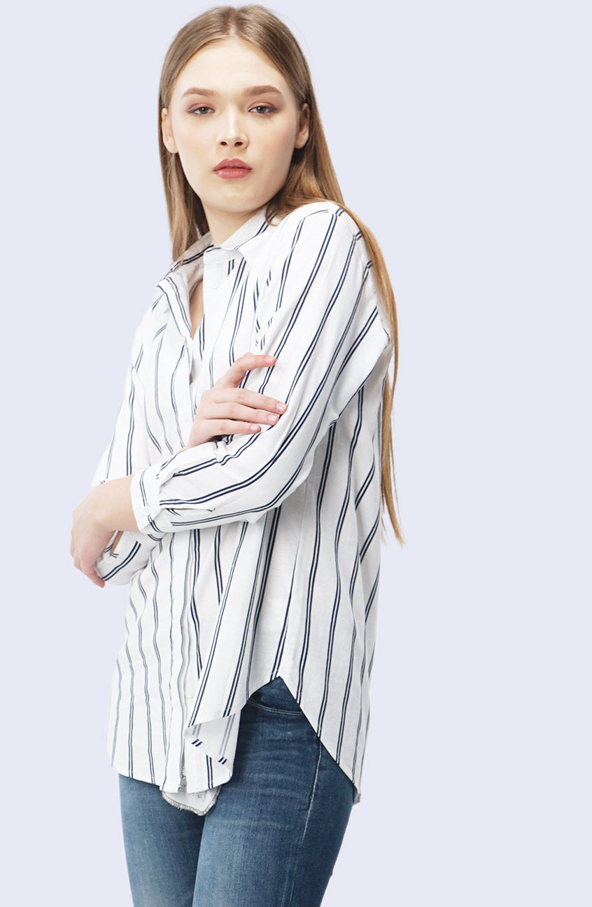 Kemeja Lengan Panjang Emma White Navy