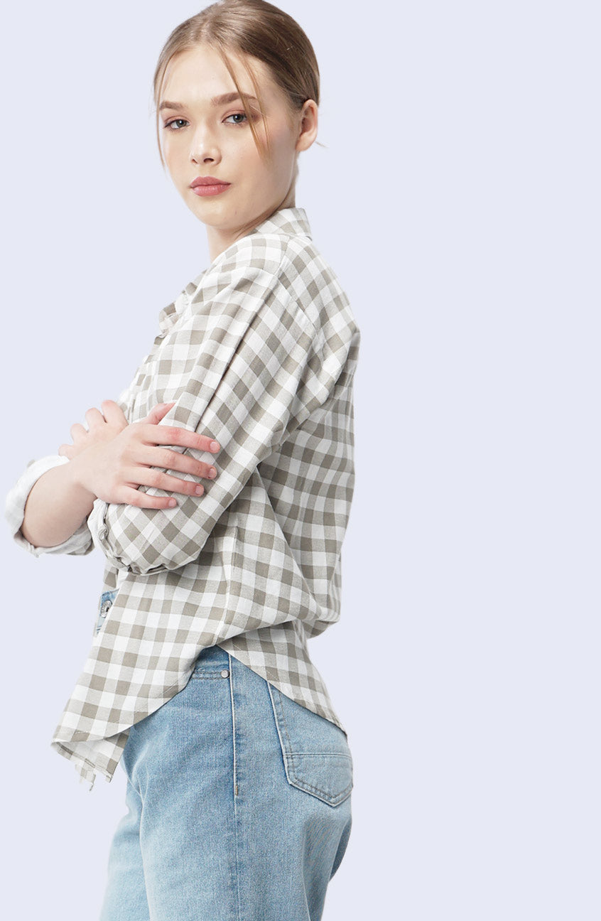 Kemeja Lengan Panjang Alice Army White