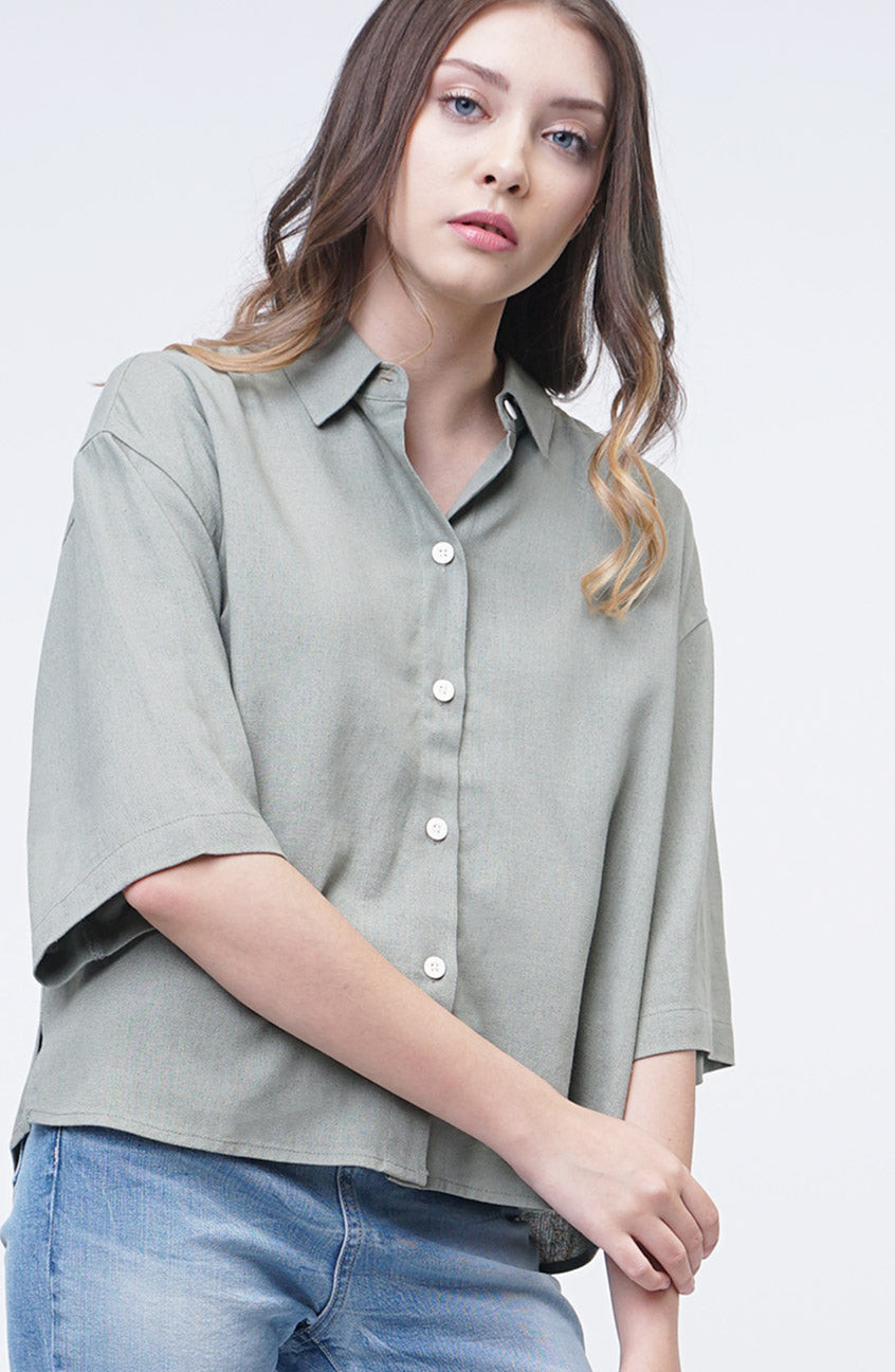 Kemeja Lengan Pendek Aurel Dusty Green