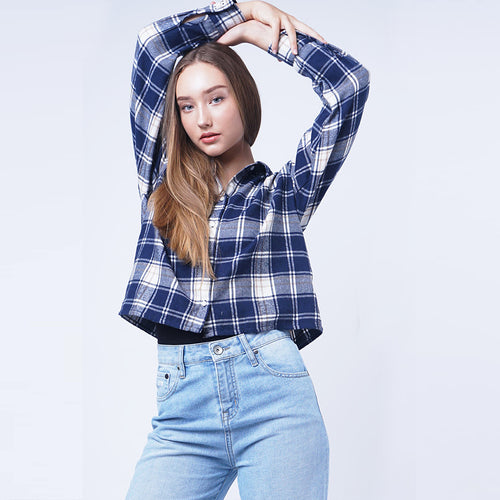 Kemeja Flanel Hamura Navy White