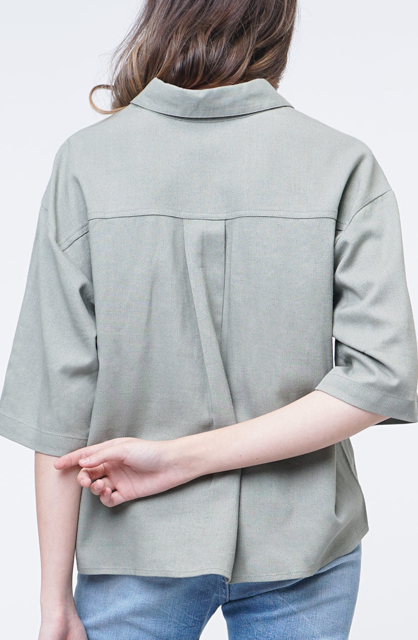 Kemeja Lengan Pendek Aurel Dusty Green