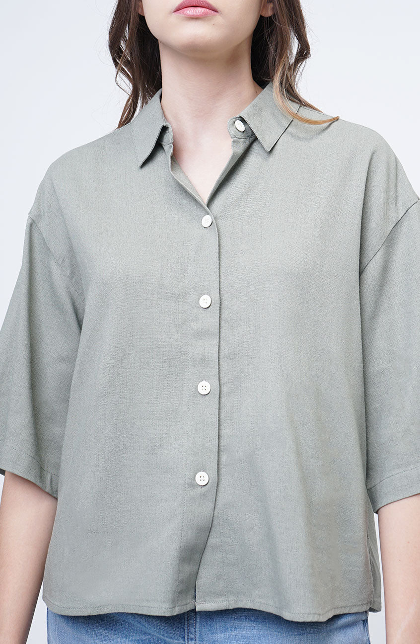 Kemeja Lengan Pendek Aurel Dusty Green