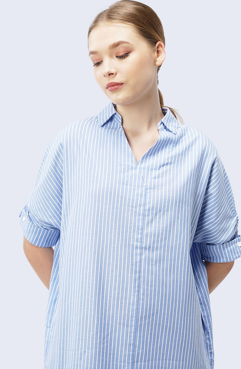 Dress Lengan Pendek Syasya Stripe Blue White