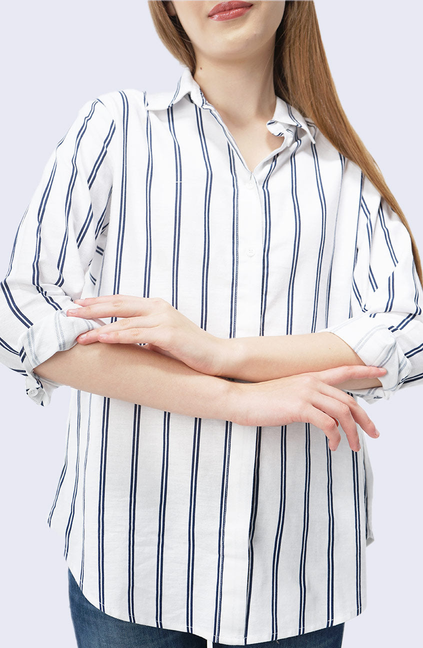 Kemeja Lengan Panjang Emma White Navy