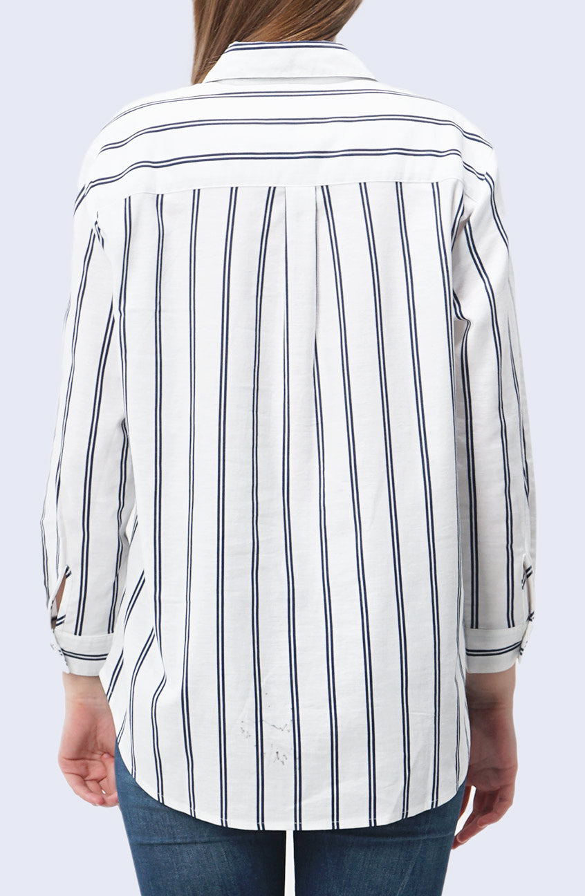 Kemeja Lengan Panjang Emma White Navy