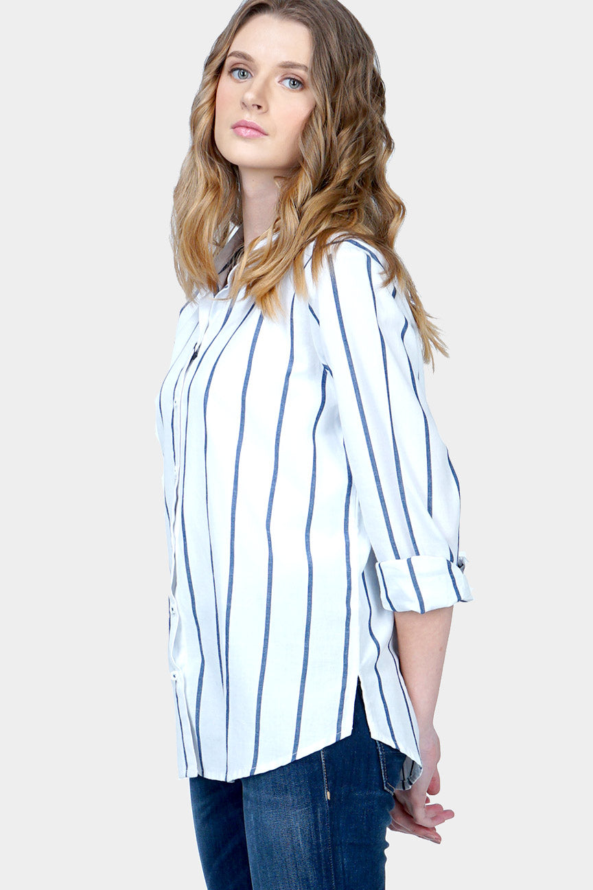 Kemeja Lengan Panjang Elfry White Navy