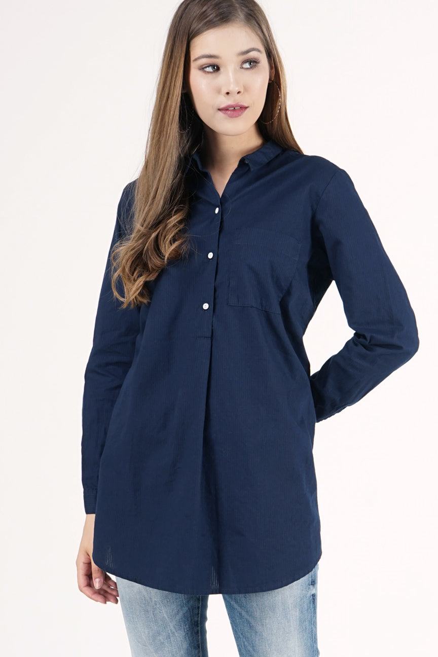 Kemeja Lengan Panjang Taddeo Dark Navy
