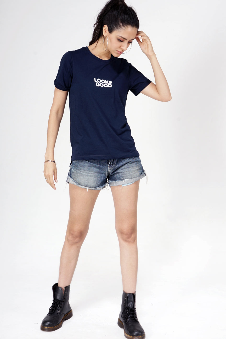 T-Shirt Lengan Pendek Delyn Navy