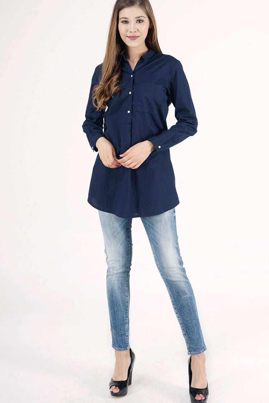 Kemeja Lengan Panjang Taddeo Dark Navy