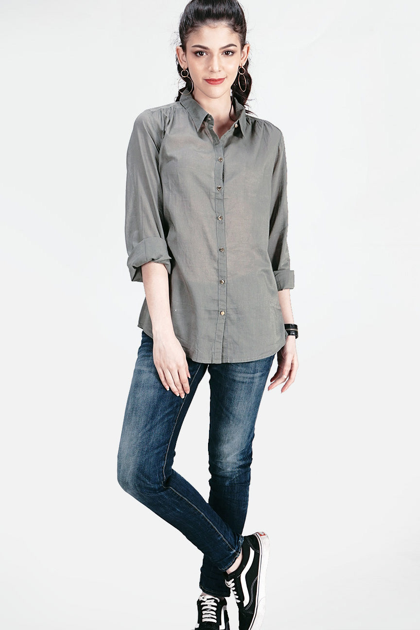 Kemeja Lengan Panjang Olive Green