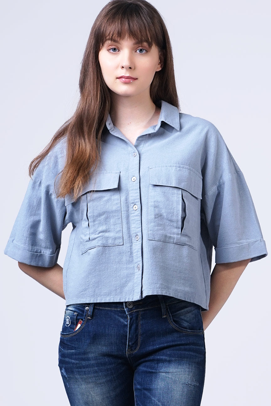 Kemeja Lengan Pendek Nara Light Blue