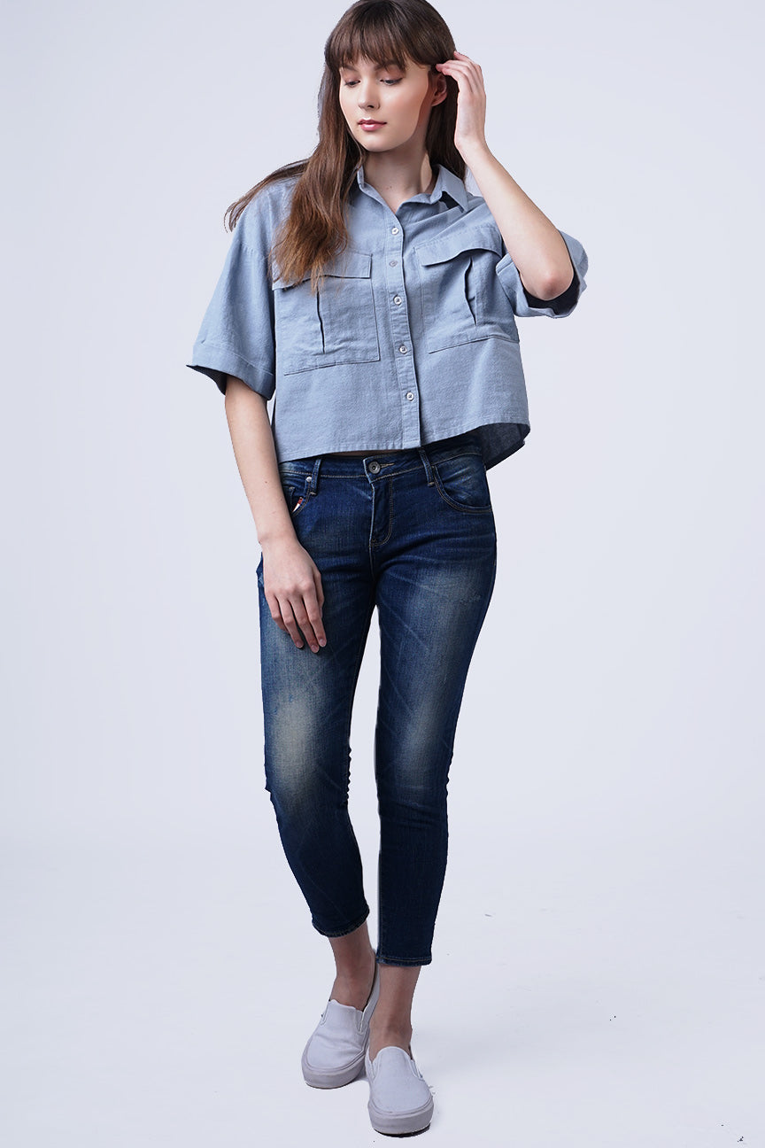 Kemeja Lengan Pendek Nara Light Blue