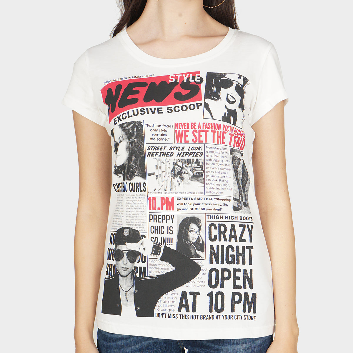 T-Shirt Lengan Pendek T- News Style Col. Offwhite