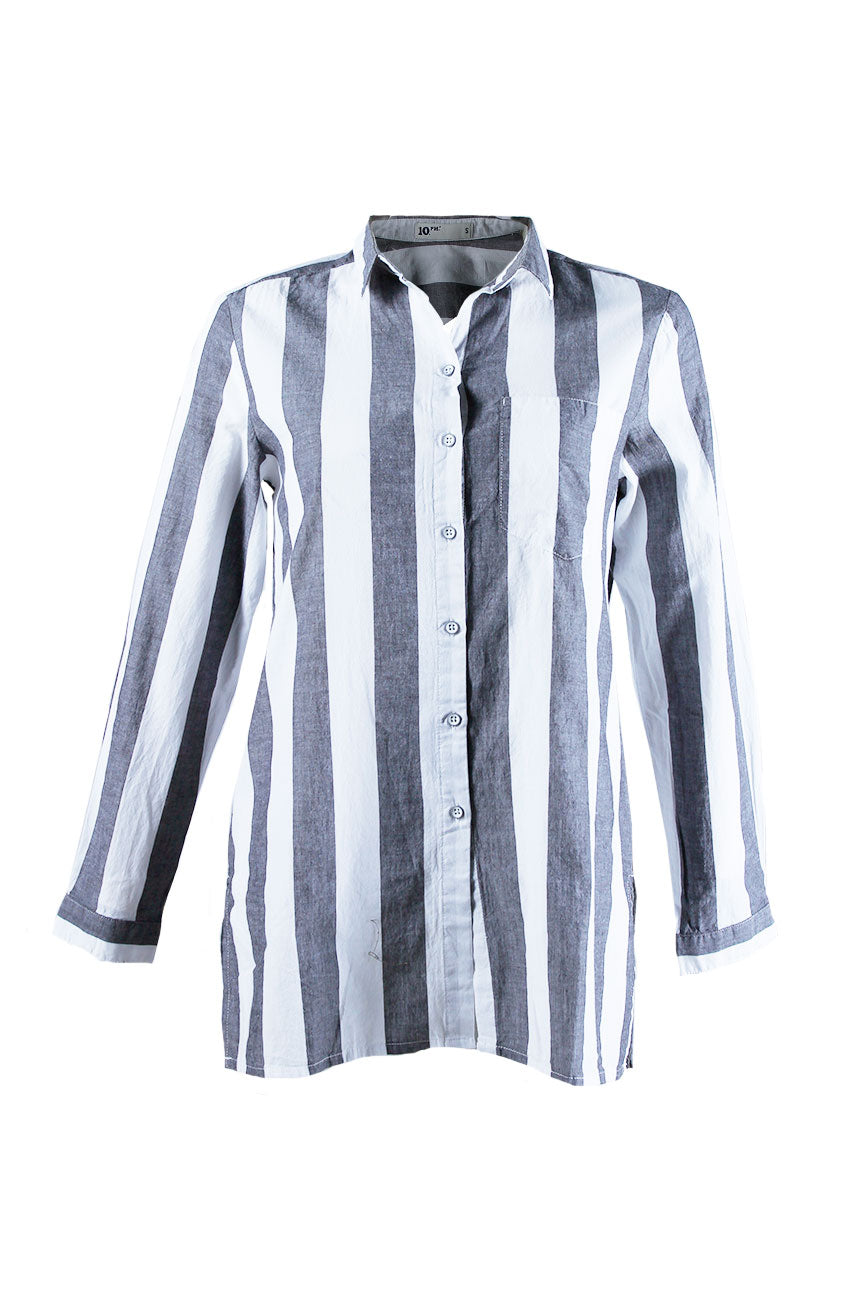 Kemeja Lengan Panjang Pookie Black Offwhite