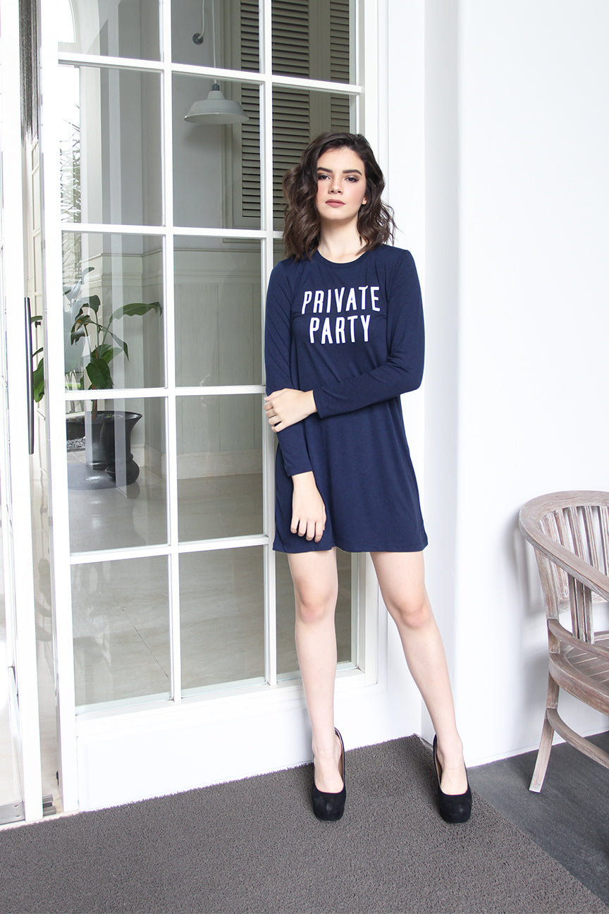Dress Lengan Panjang Privat Party Navy