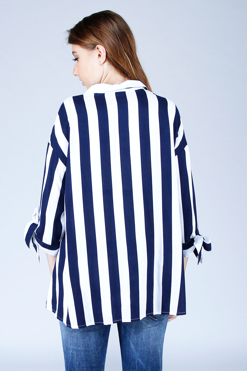 Kemeja Lengan Panjang Warner Navy White